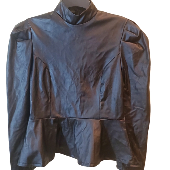 Long sleeve Matte Mock Neck Turtleneck Faix Leather - Picture 2 of 5